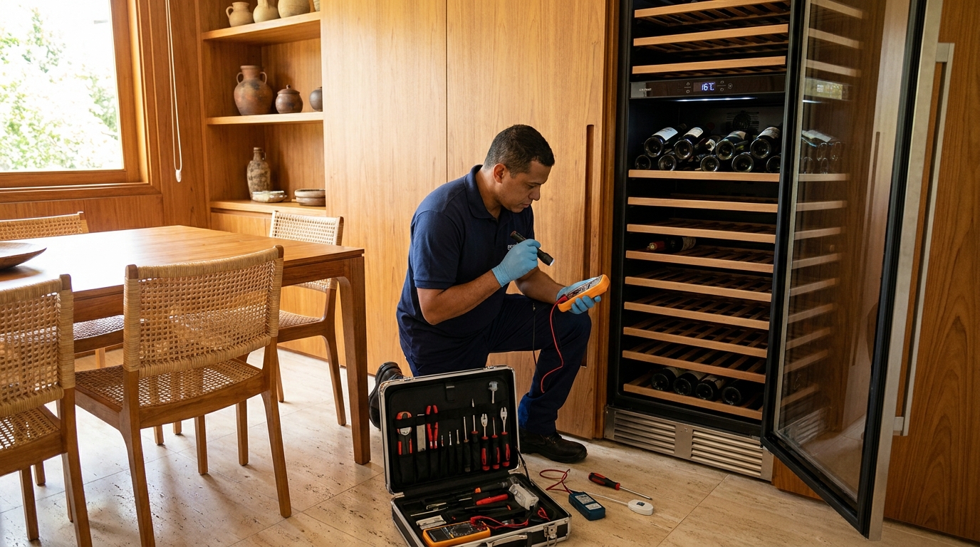 Substituição de termostato em adega climatizada em visita técnica em Indaiatuba‑SP