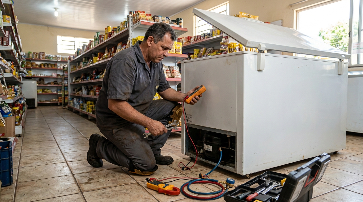 Substituição de termostato de freezer em visita técnica em Indaiatuba‑SP